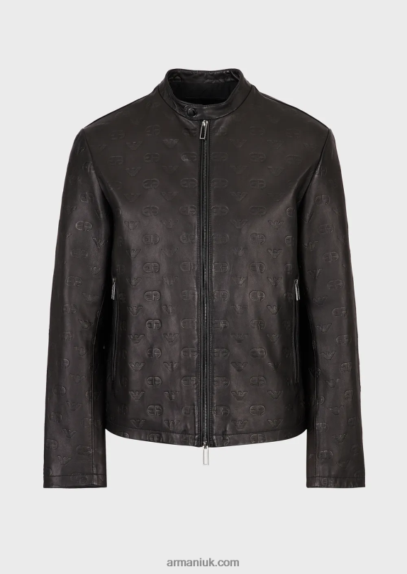 All-Over Embossed Ea Logo Nappa Lambskin Zip-Up Jacket Men VP6Z81288 Armani Black