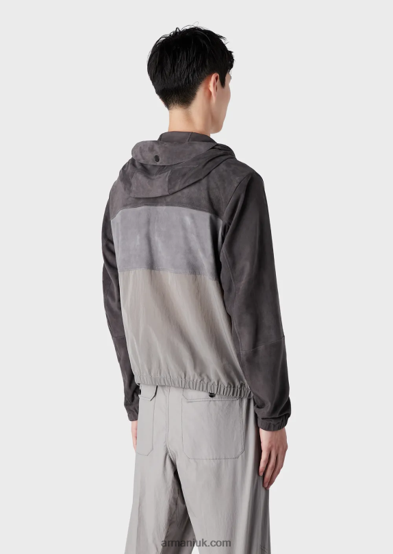 Hooded Blouson In Wavy Technical Nylon And Suede Men VP6Z81295 Armani Gray