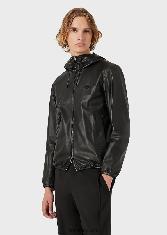 Hooded, Semi-Aniline Nappa Lambskin Blouson With Full-Length Zip Men VP6Z81296 Armani Black