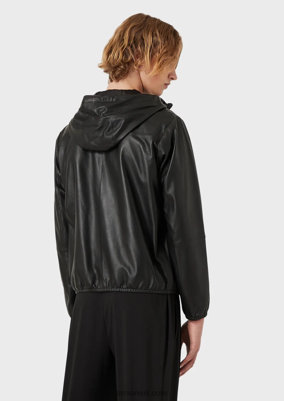 Hooded, Semi-Aniline Nappa Lambskin Blouson With Full-Length Zip Men VP6Z81296 Armani Black