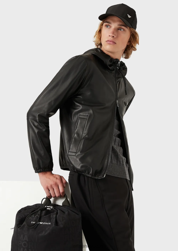 Hooded, Semi-Aniline Nappa Lambskin Blouson With Full-Length Zip Men VP6Z81296 Armani Black