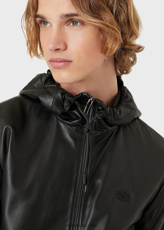 Hooded, Semi-Aniline Nappa Lambskin Blouson With Full-Length Zip Men VP6Z81296 Armani Black