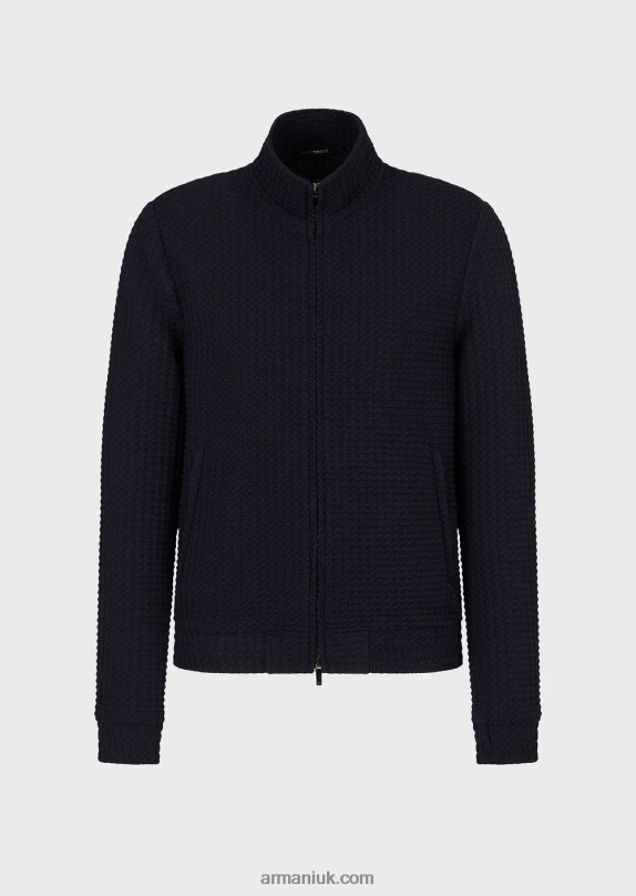 3D-Effect Houndstooth Stretch-Wool Blouson Men VP6Z81321 Armani Navy Blue