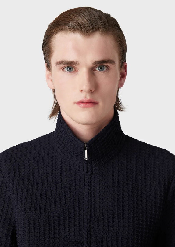 3D-Effect Houndstooth Stretch-Wool Blouson Men VP6Z81321 Armani Navy Blue