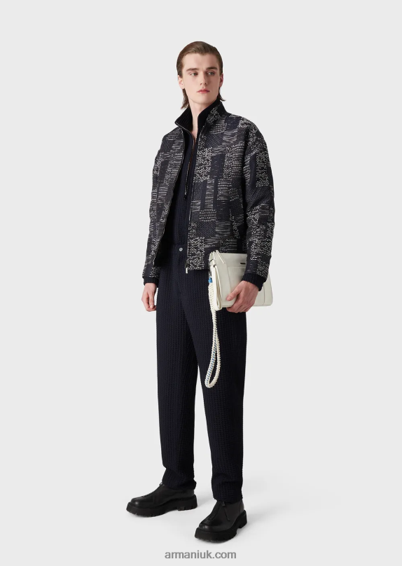 3D-Effect Houndstooth Stretch-Wool Trousers With Elasticated Waist Men VP6Z81397 Armani