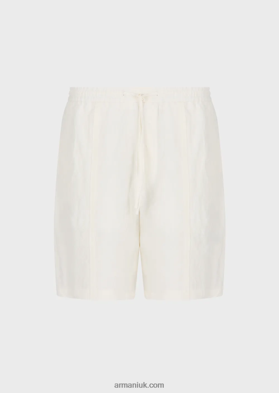Faded Linen With A Crepe Texture Drawstring Board Shorts With Drawstring Men VP6Z81510 Armani Milky White