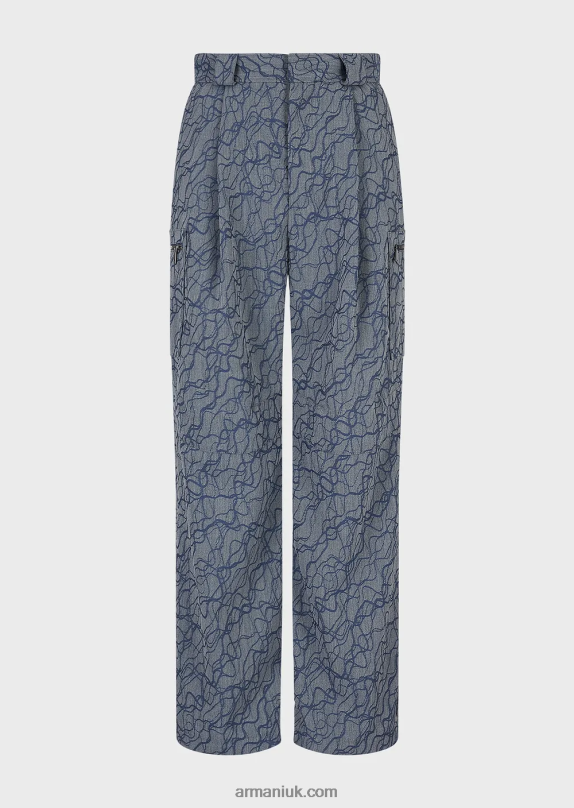 Jacquard Pattern Crepe Wool Darted Cargo Trousers Men VP6Z81455 Armani Pattern