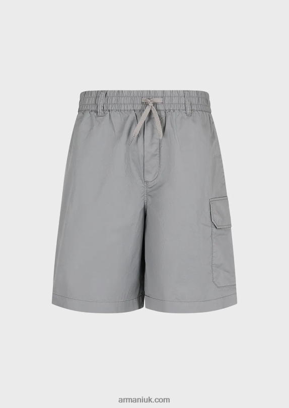 Pima Poplin Drawstring Cargo Board Shorts Men VP6Z81478 Armani Light Gray