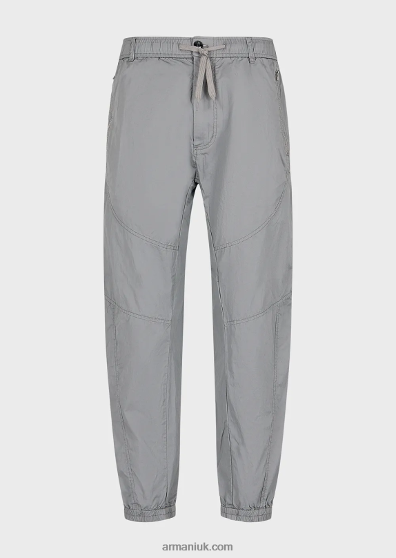 Pima Poplin Oval-Leg Trousers With Elasticated Hem Men VP6Z81472 Armani Light Gray