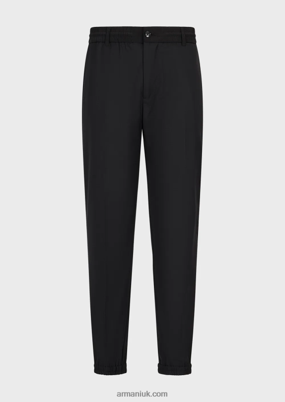 Ripstop Wool-Blend Trousers With Elasticated Ankle Cuffs Men VP6Z81483 Armani Black
