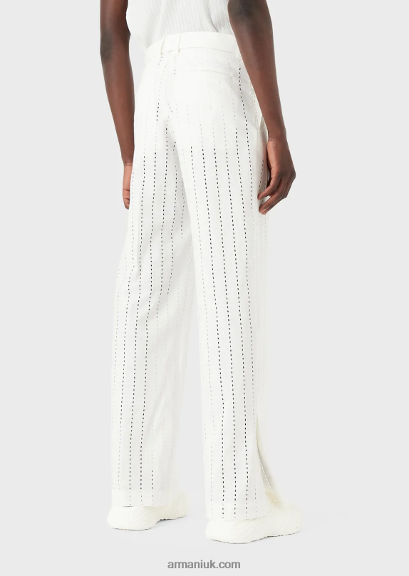 Striped Perforated Linen Chinos Men VP6Z81457 Armani White