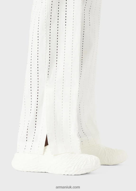 Striped Perforated Linen Chinos Men VP6Z81457 Armani White