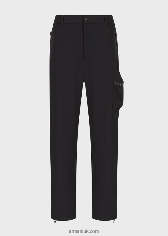 Travel Essentials Water-Repellent, Two-Way Stretch Technical-Nylon Trousers Men VP6Z81386 Armani Black