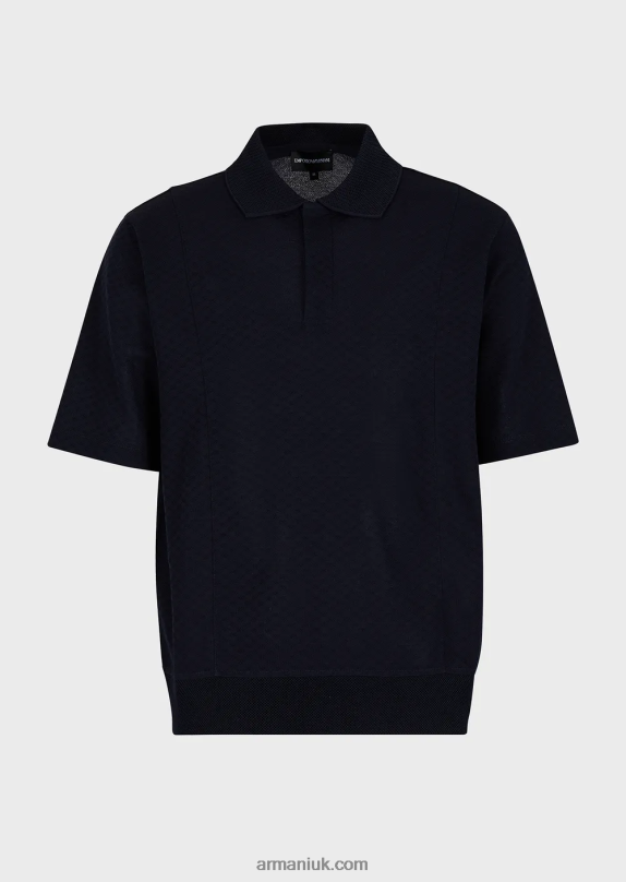 Jacquard-Knit Polo Shirt With Micro Pattern Men VP6Z81538 Armani Navy Blue