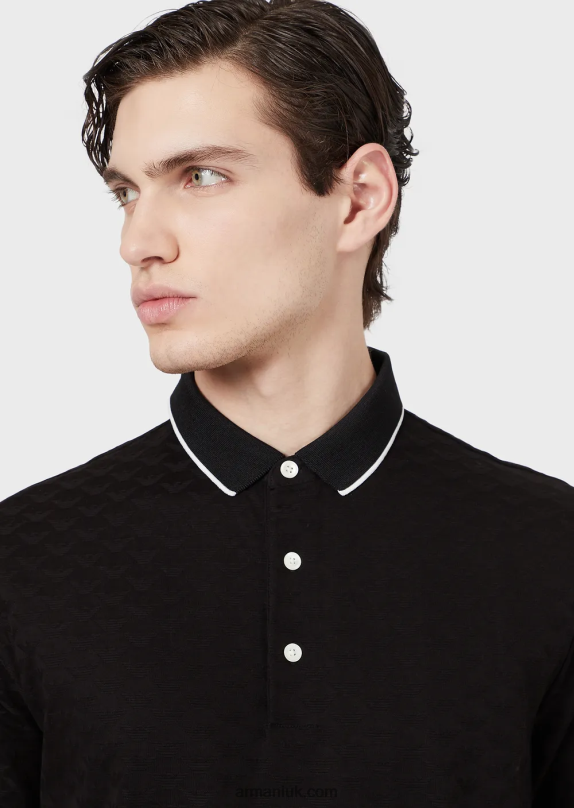 Mercerised Jersey Polo Shirt With All-Over Jacquard Eagle Men VP6Z81568 Armani Black
