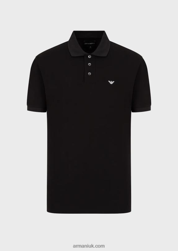 Mercerised Pique Polo Shirt With Micro Eagle Men VP6Z81563 Armani Black