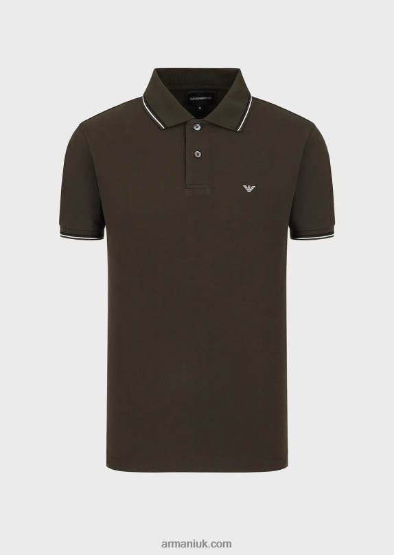 Stretch Pique Polo Shirt With Micro Eagle Men VP6Z81551 Armani Military Green