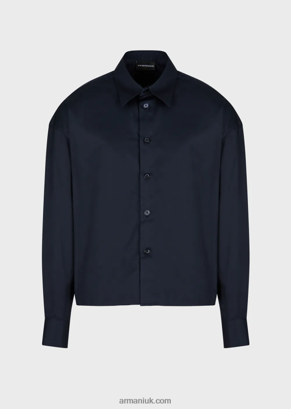 Asymmetric-Hem Shirt In Lightweight Cotton Satin Men VP6Z81110 Armani Navy Blue