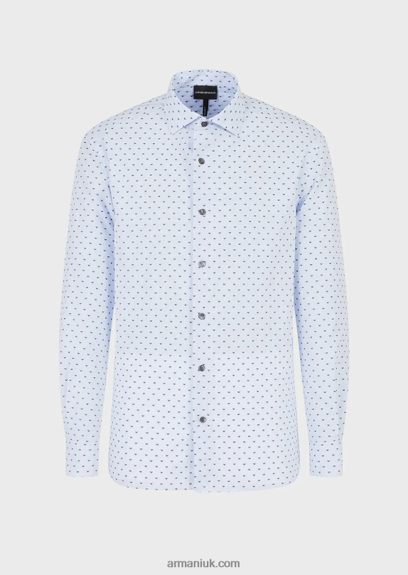 Fil Coupe Cotton Shirt With Jacquard Micro Eagle Men VP6Z81070 Armani Azure