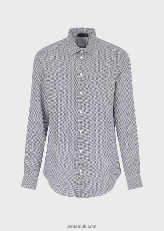 Op Art Micro-Pattern Jacquard Linen Shirt Men VP6Z81132 Armani Black