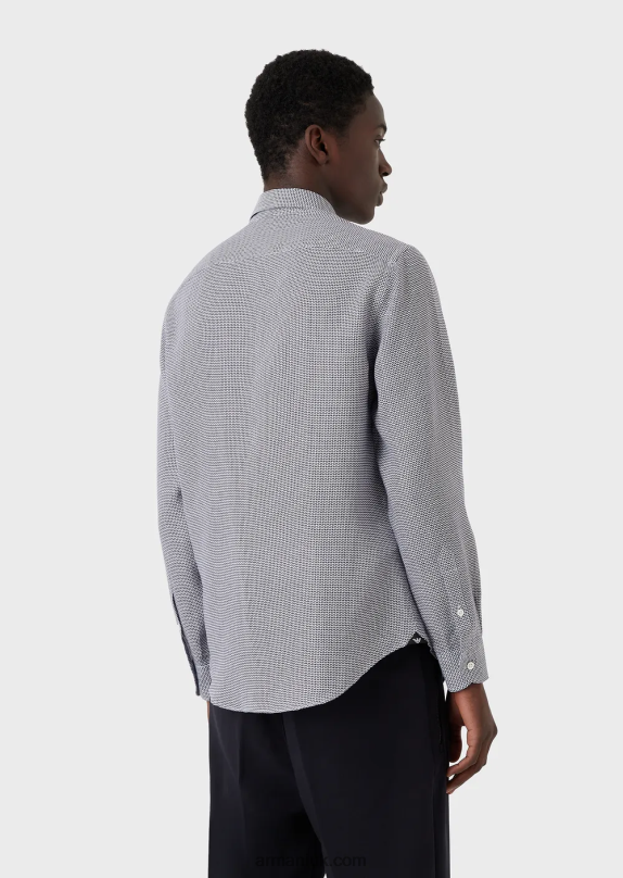 Op Art Micro-Pattern Jacquard Linen Shirt Men VP6Z81132 Armani Black