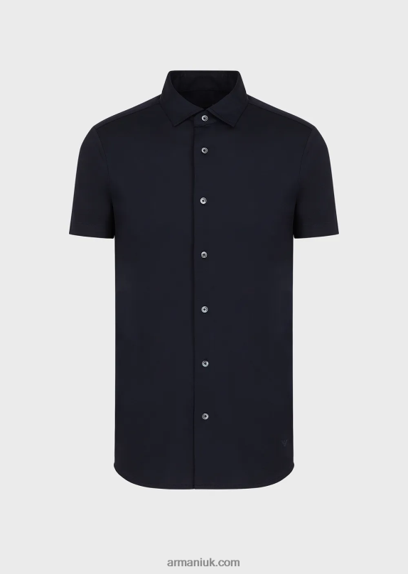 Short-Sleeved Tencel Jersey Blend Shirt Men VP6Z81116 Armani Navy Blue