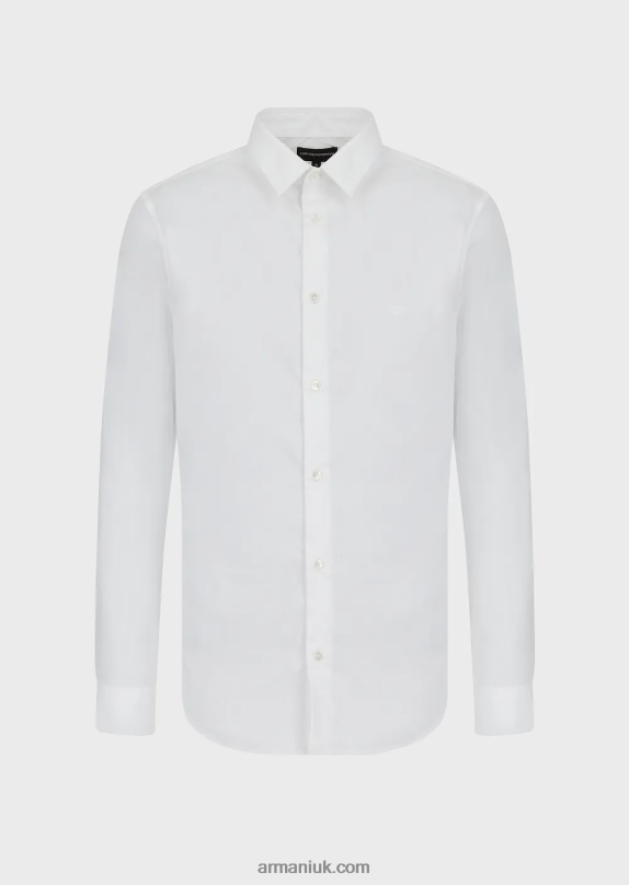 Stretch Nylon-Blend Shirt With Embroidered Eagle Men VP6Z81102 Armani White