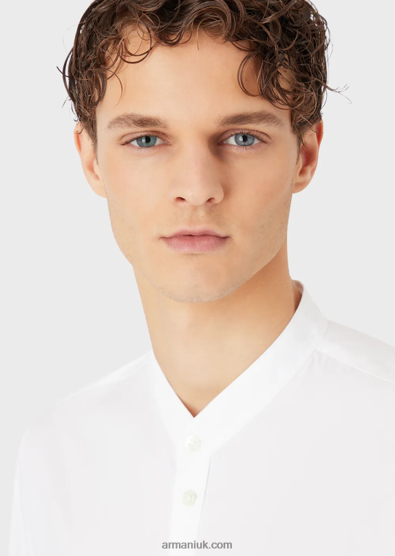 Stretch Satin, Guru-Collared, Modern-Fit Shirt Men VP6Z81143 Armani White