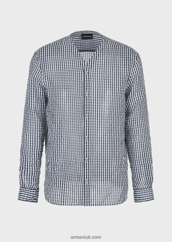 Two-Toned Silk-Blend Seersucker V-Neck Shirt Men VP6Z81113 Armani Pattern