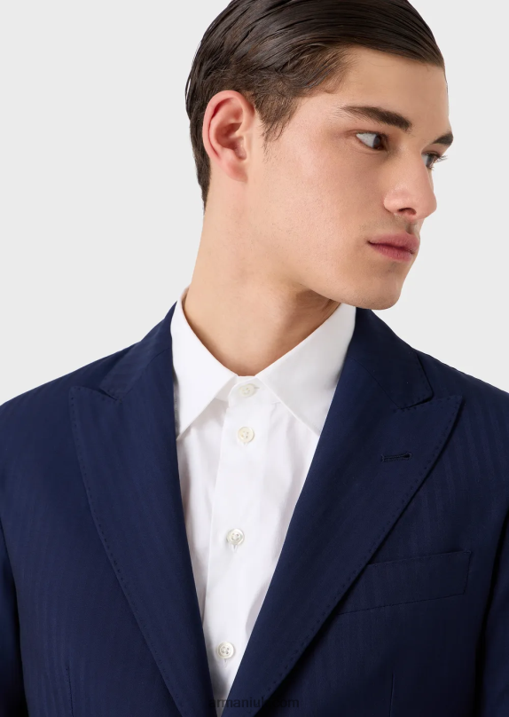 Modern-Fit Single-Breasted Suit In An Ultra-Light Virgin-Wool Blend Solaro Fabric Men VP6Z81464 Armani Blue