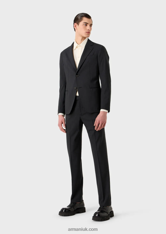 Modern-Fit, Single-Breasted Suit In Compact, Two-Way Stretch Canvas Men VP6Z81469 Armani Dark Gray