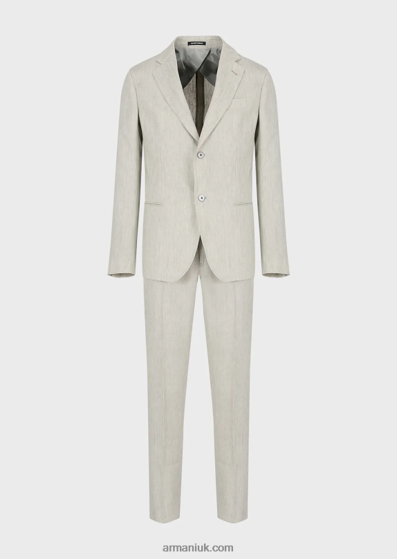 Modern-Fit Single-Breasted Suit In Crease-Resistant Faded Linen Men VP6Z81460 Armani Light Gray
