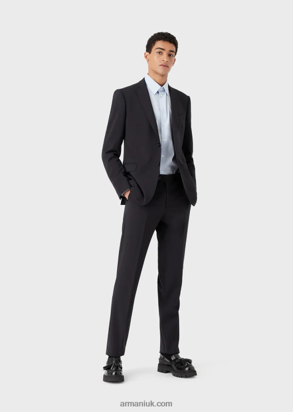Single-Breasted, Slim-Fit Suit In Natural Stretch Light Wool Men VP6Z81467 Armani Navy Blue