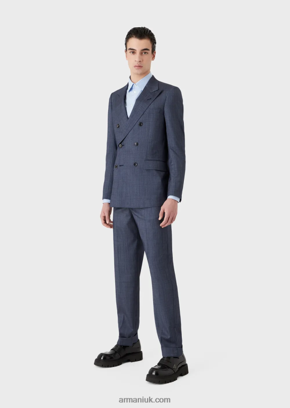 Slim-Fit Double-Breasted Suit In A Denim-Effect Ultra-Light Wool And Silk Men VP6Z81463 Armani Blue