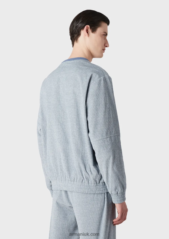 Denim-Effect Printed Velvet Sweatshirt Men VP6Z81407 Armani Azure