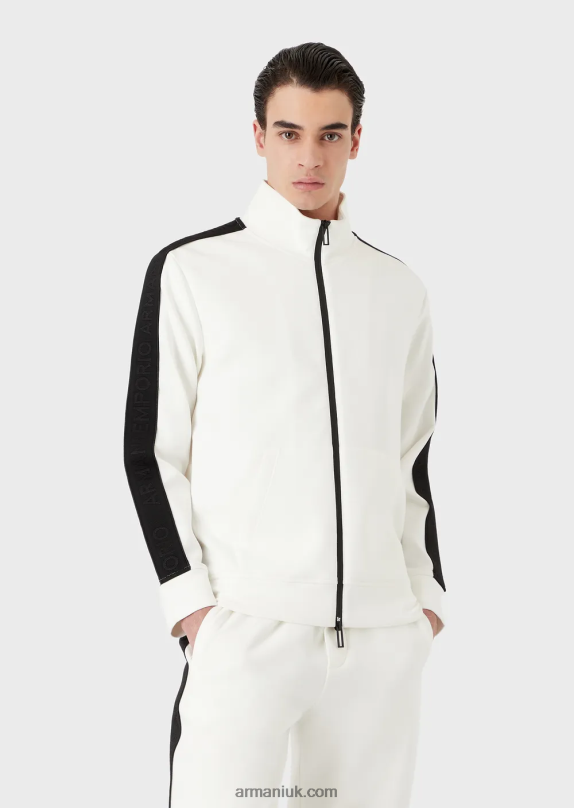 Double-Jersey Full-Zip Sweatshirt With Logo Tape Men VP6Z81437 Armani White