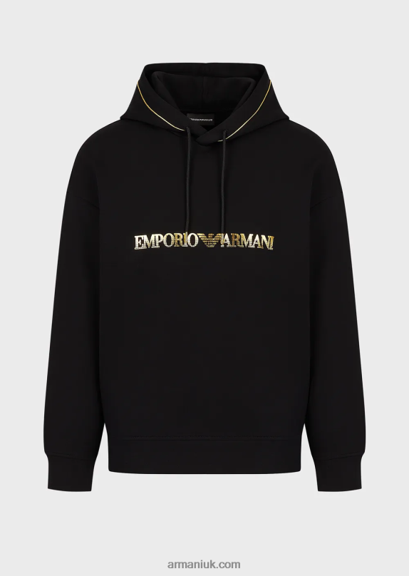Double-Jersey Hooded Sweatshirt With Gold Details And Logo Men VP6Z81582 Armani Black