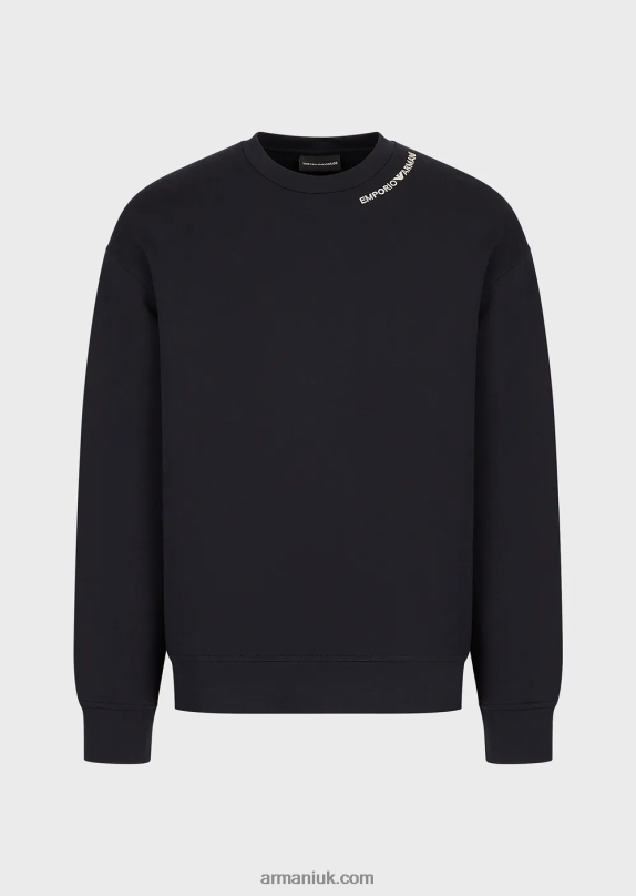 Double-Jersey Sweatshirt With Logo Embroidery At The Neckline Men VP6Z81416 Armani Navy Blue