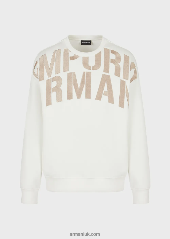 Double-Jersey Sweatshirt With Oversized Logo Embroidery Men VP6Z81580 Armani White