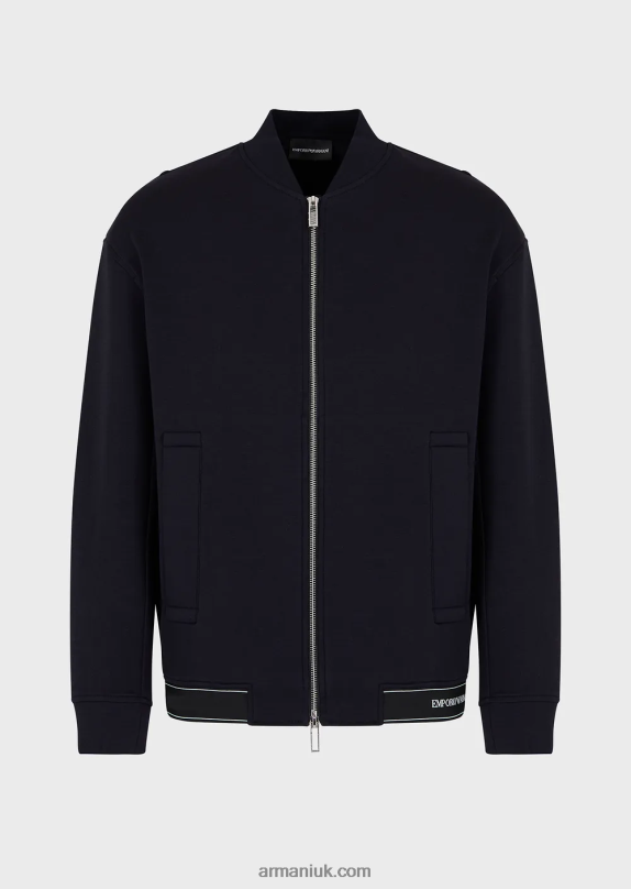 Double-Jersey Sweatshirt With Zip And Logo Elasticated Hem Men VP6Z81585 Armani Navy Blue