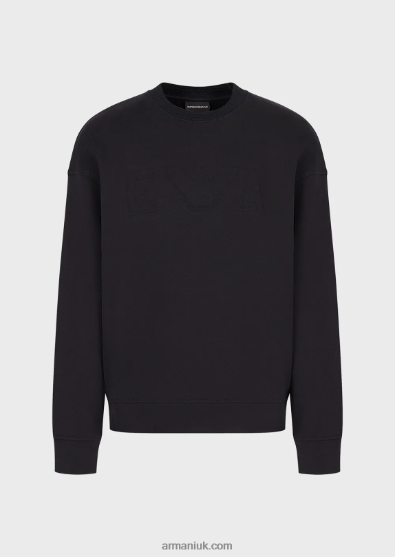 Heavy-Jersey Sweatshirt With Oversized Embossed Logo Trim Men VP6Z81578 Armani Navy Blue