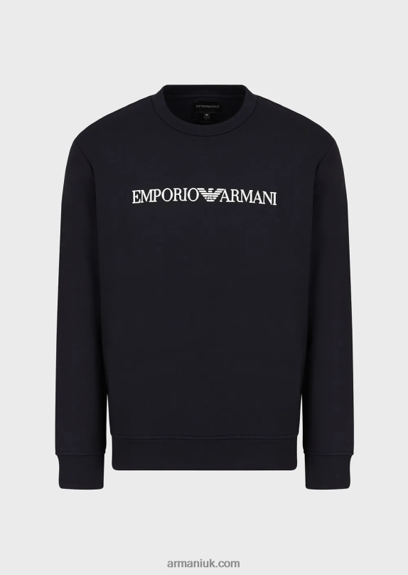Modal-Blend Sweatshirt With Logo Print Men VP6Z81598 Armani Navy Blue