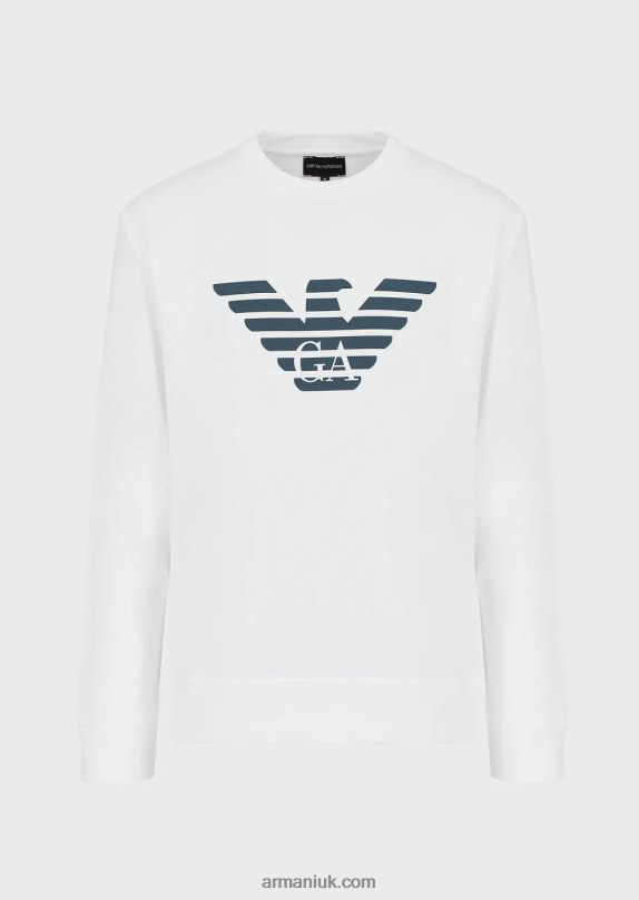 Modal-Blend Sweatshirt With Logo Print Men VP6Z81601 Armani White Logo