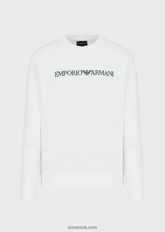 Modal-Blend Sweatshirt With Logo Print Men VP6Z81602 Armani White