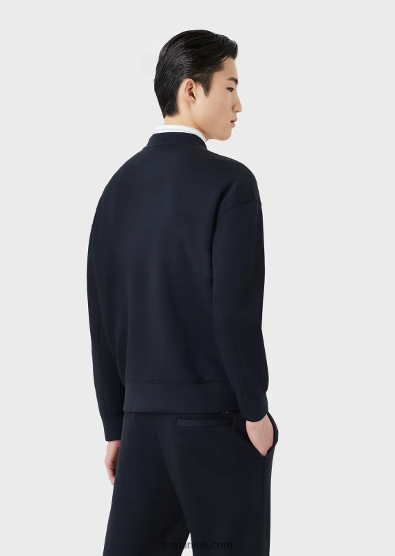 Modal Jersey Sweatshirt With Embossed Fabric Logo Men VP6Z81410 Armani Navy Blue