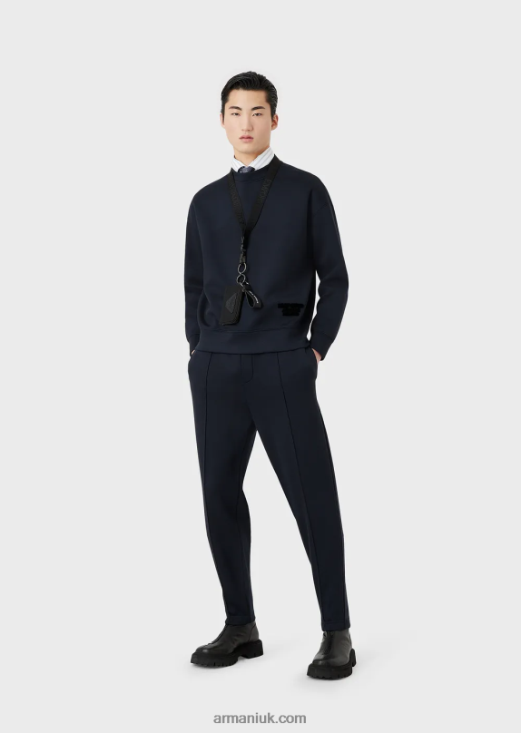 Modal Jersey Sweatshirt With Embossed Fabric Logo Men VP6Z81410 Armani Navy Blue