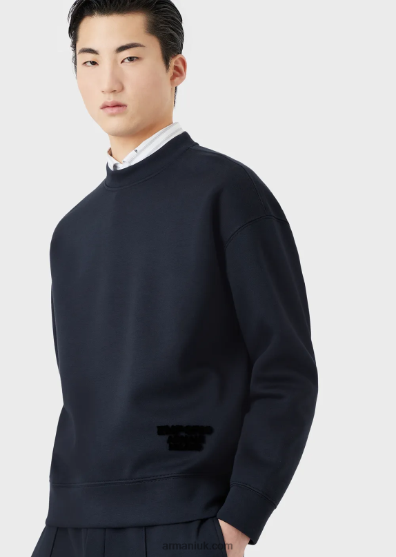 Modal Jersey Sweatshirt With Embossed Fabric Logo Men VP6Z81410 Armani Navy Blue
