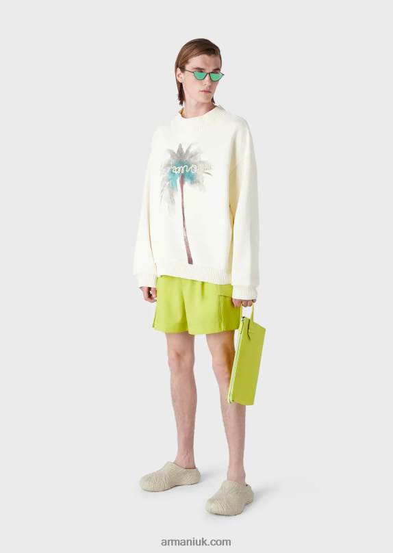 Sweatshirt With Palm Tree Print And L'Amour Embroidery Men VP6Z81590 Armani White