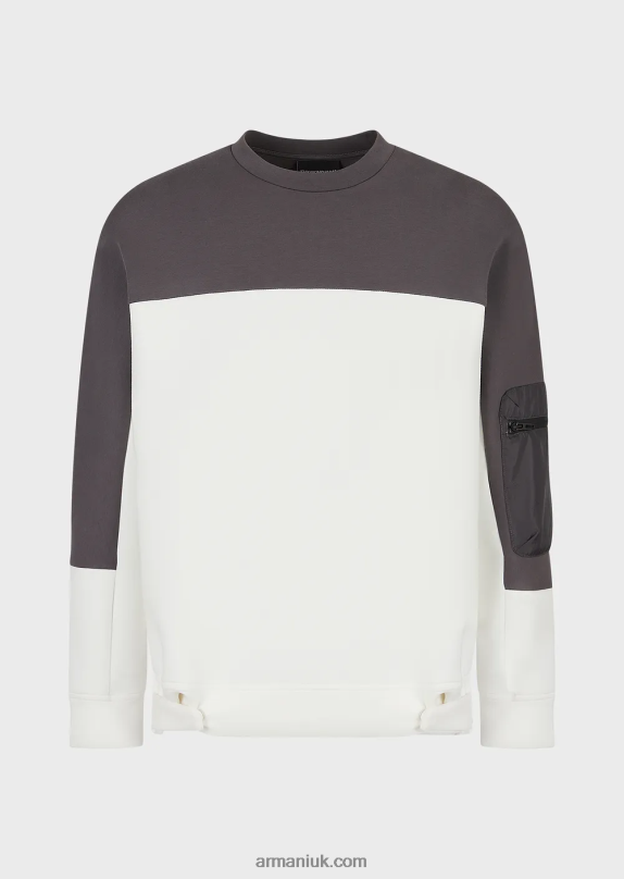 Travel Essentials Two-Toned Sweatshirt In Double Jersey Men VP6Z81382 Armani White