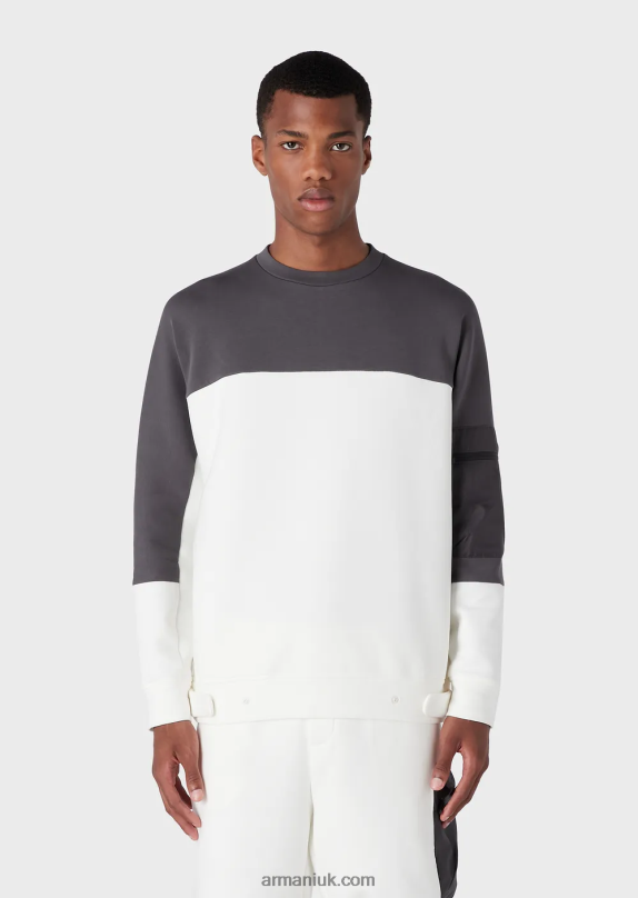 Travel Essentials Two-Toned Sweatshirt In Double Jersey Men VP6Z81382 Armani White